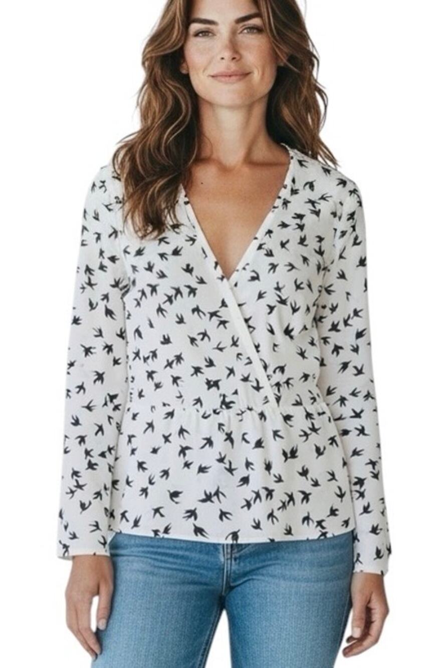 Cooper & Ella Sparrow Bird Print Peplum Top Size Small